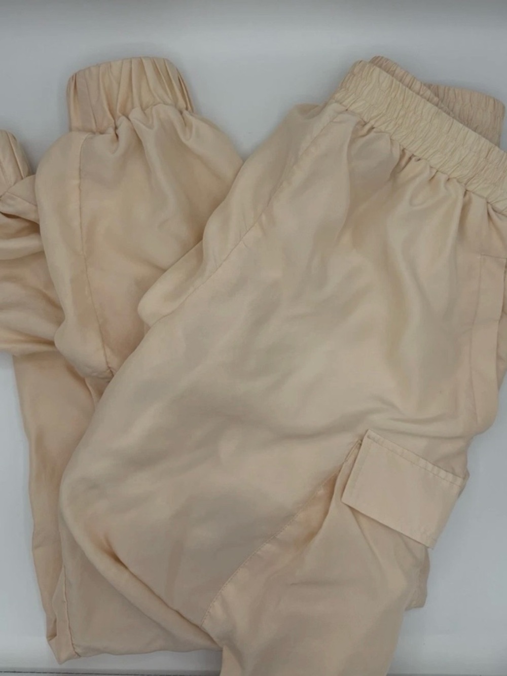 Nicole Miller Women's Blush Silk Jogger Pant Elastic Cuffs Cargo Pockets Small - Picture 7 of 8